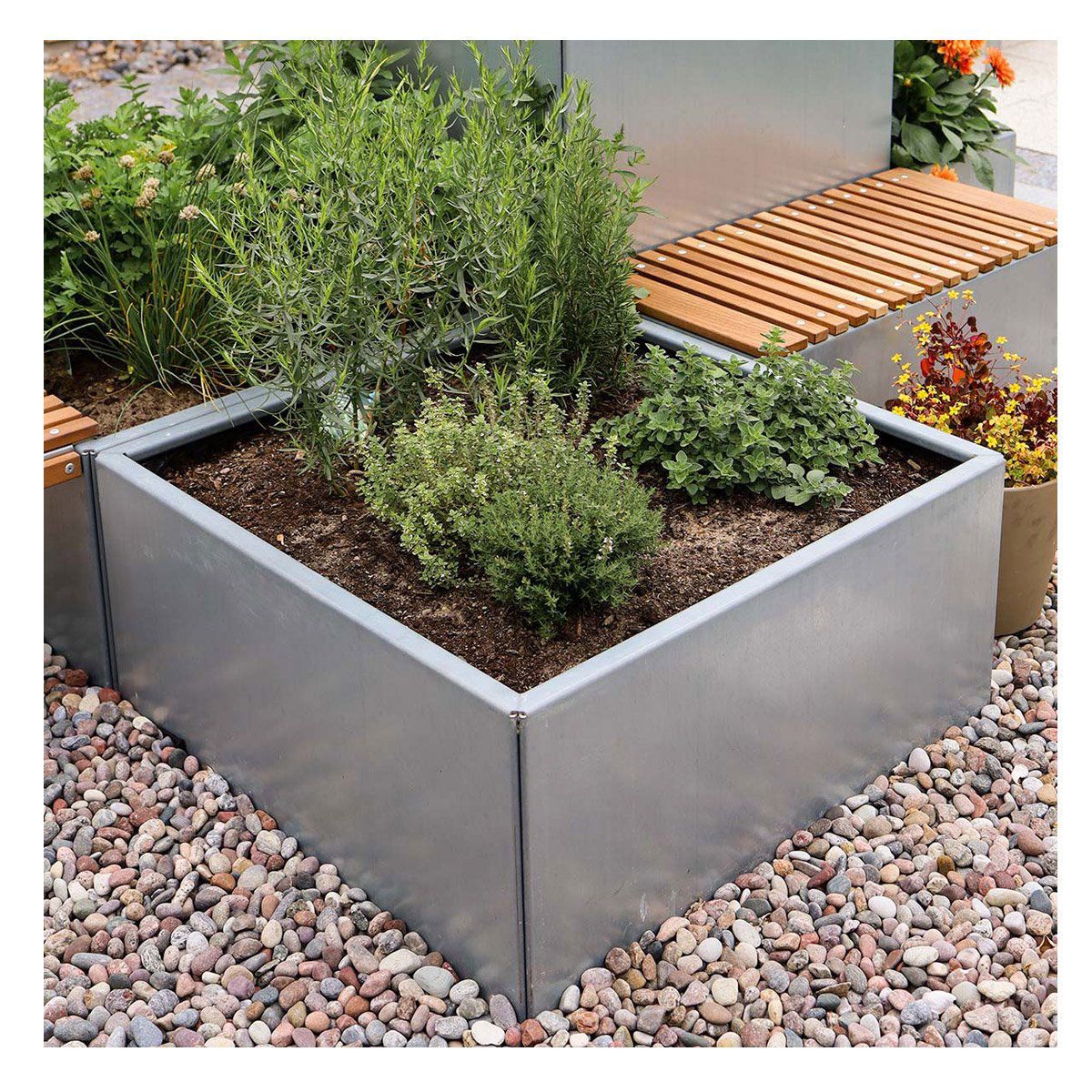 Land Modern Kvadratisk plantekasse i galvaniseret stål - 120 x 120 x 40 cm