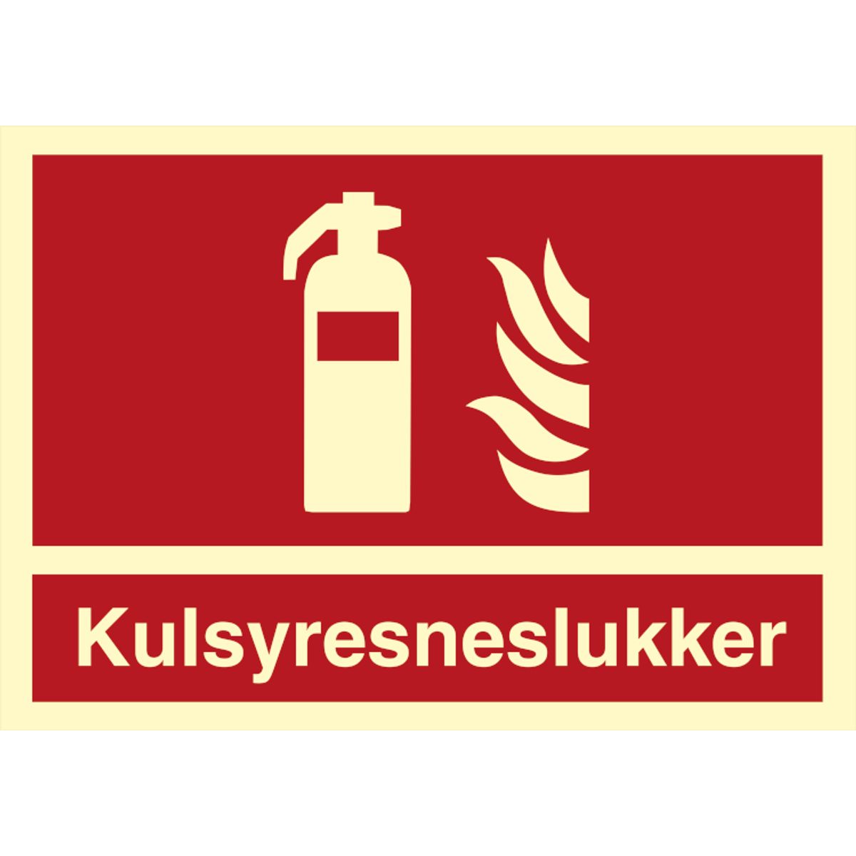 Brandskilt - Kulsyresneslukker - Efterlysende vinyl klistermærke - 148 x 105 mm (A6)