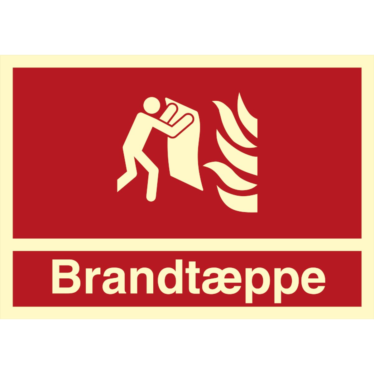 Brandskilt - Brandtæppe - Efterlysende vinyl klistermærke - 105 x 148 mm (A6)