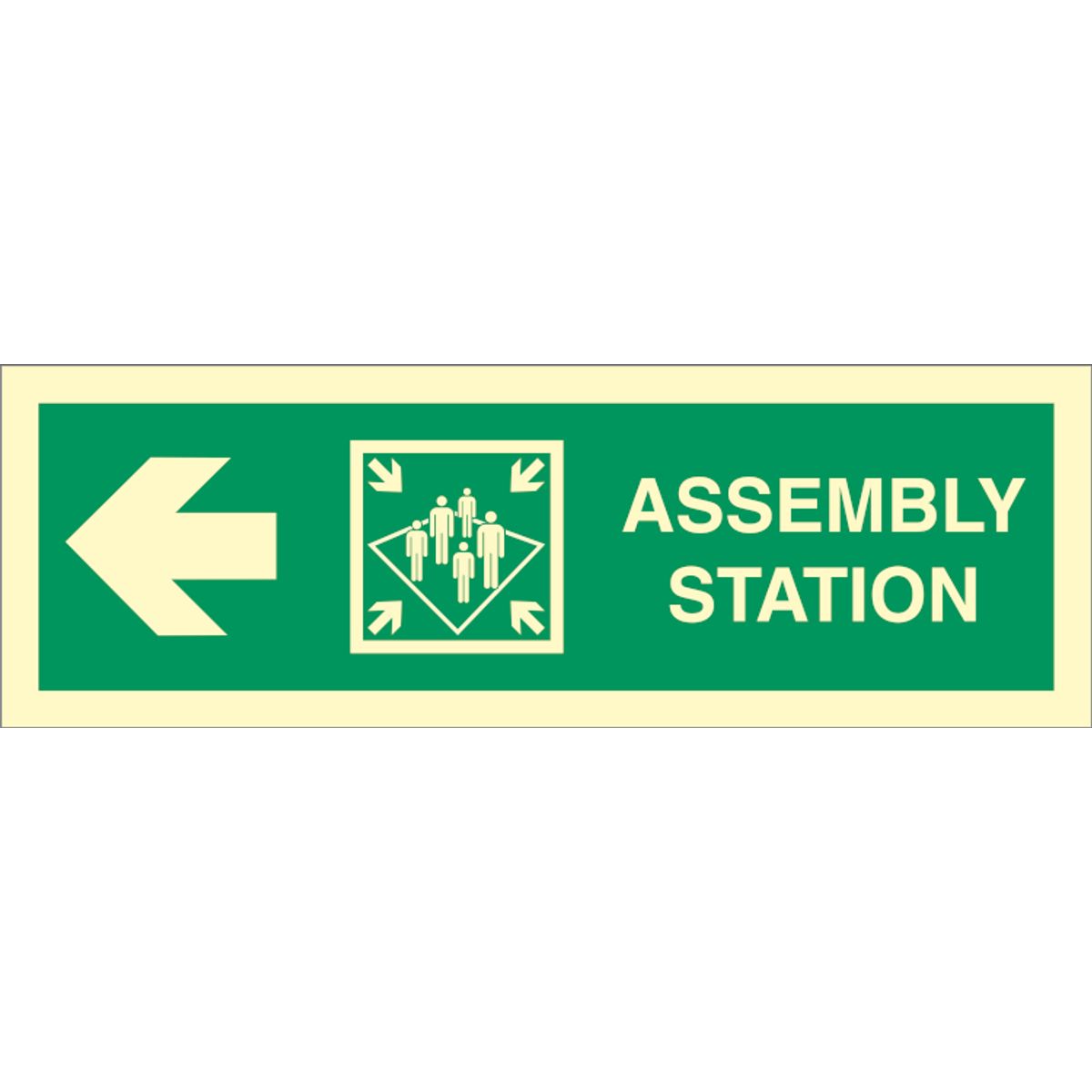 Assembly station arrow left - Efterlysende plast HI150 - 100 x 300 mm