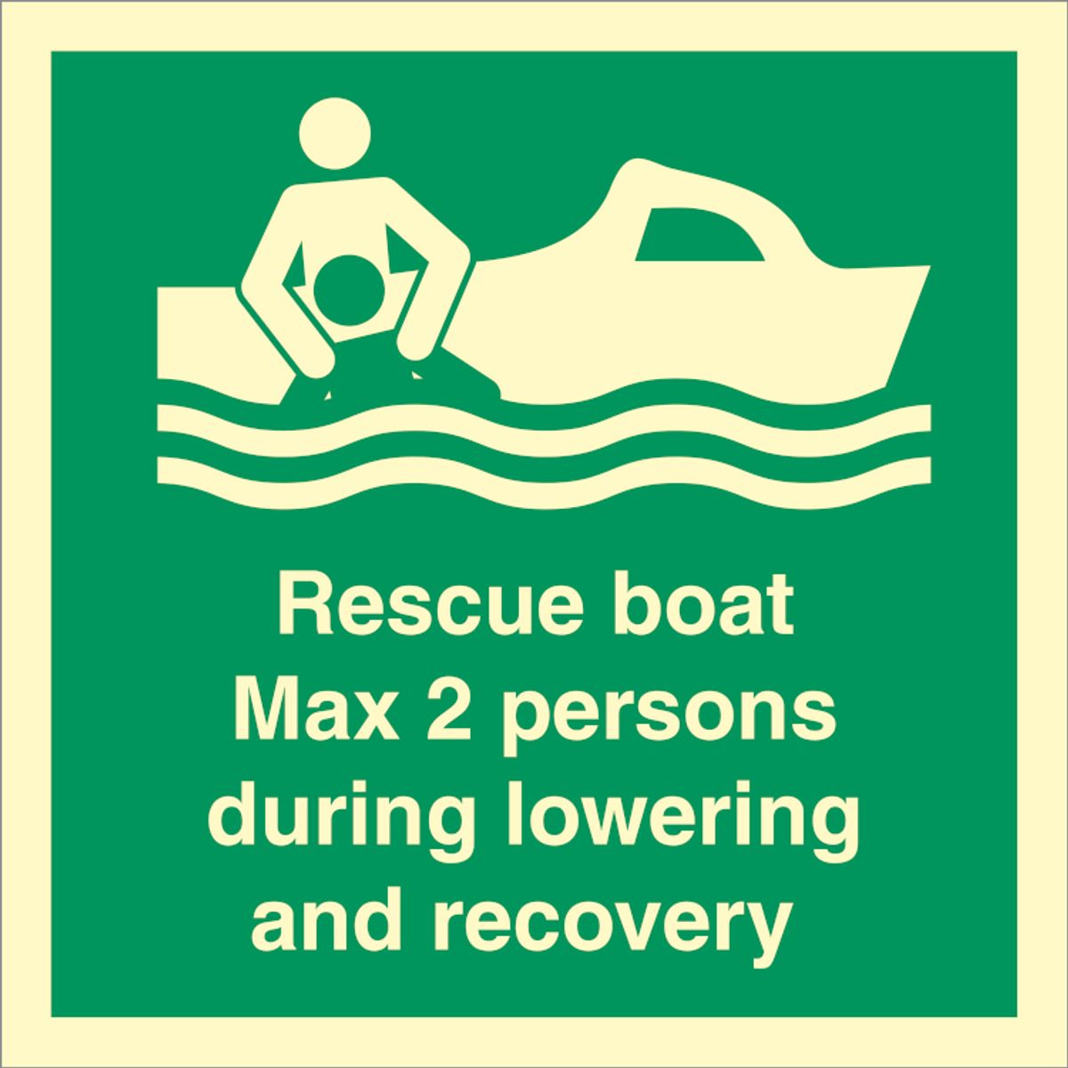 Rescue boat Max 2 persons during lowering and recovery - Efterlysende Vinyl HI150 - 150 x 150 mm