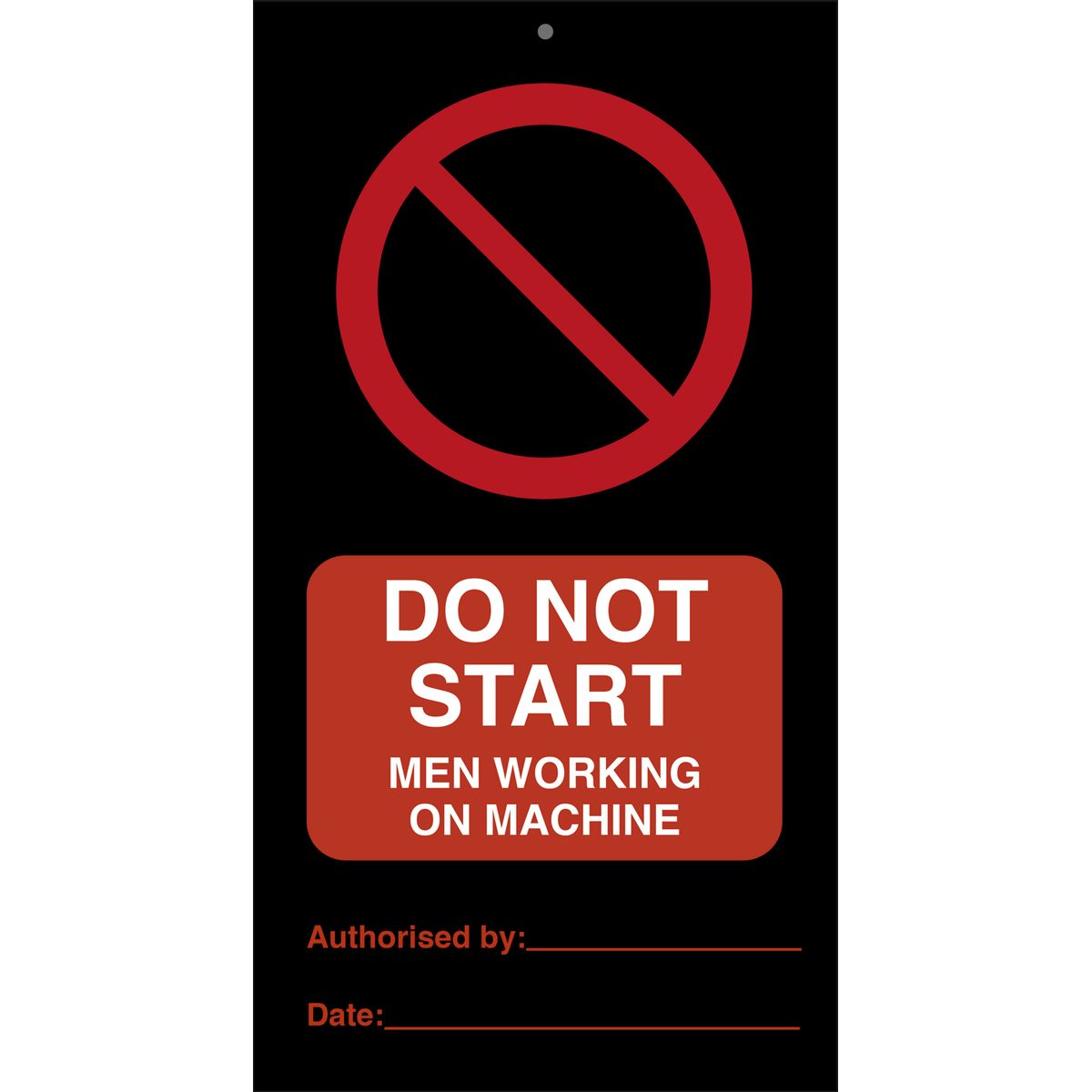 Do not start - men working on machine (packed in 10) - 0.2 mm rigid - 140 x 75 mm