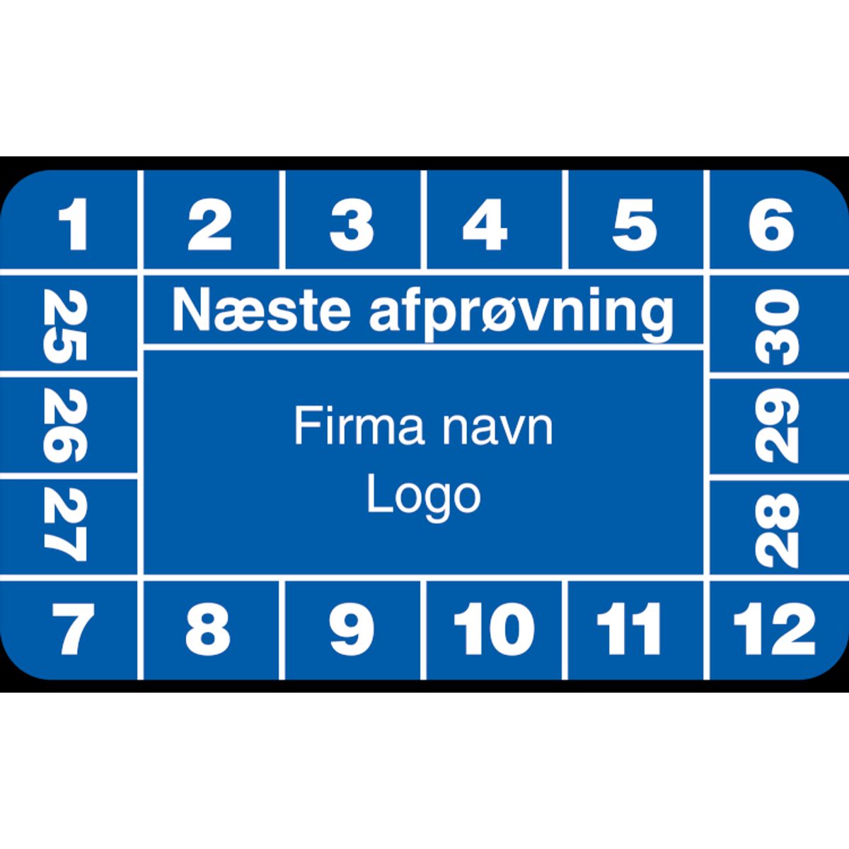 Næste afprøvning - Blå - Kalibreringsmærke - Selvklæbende ark a 10 stk. - 30 x 50 mm