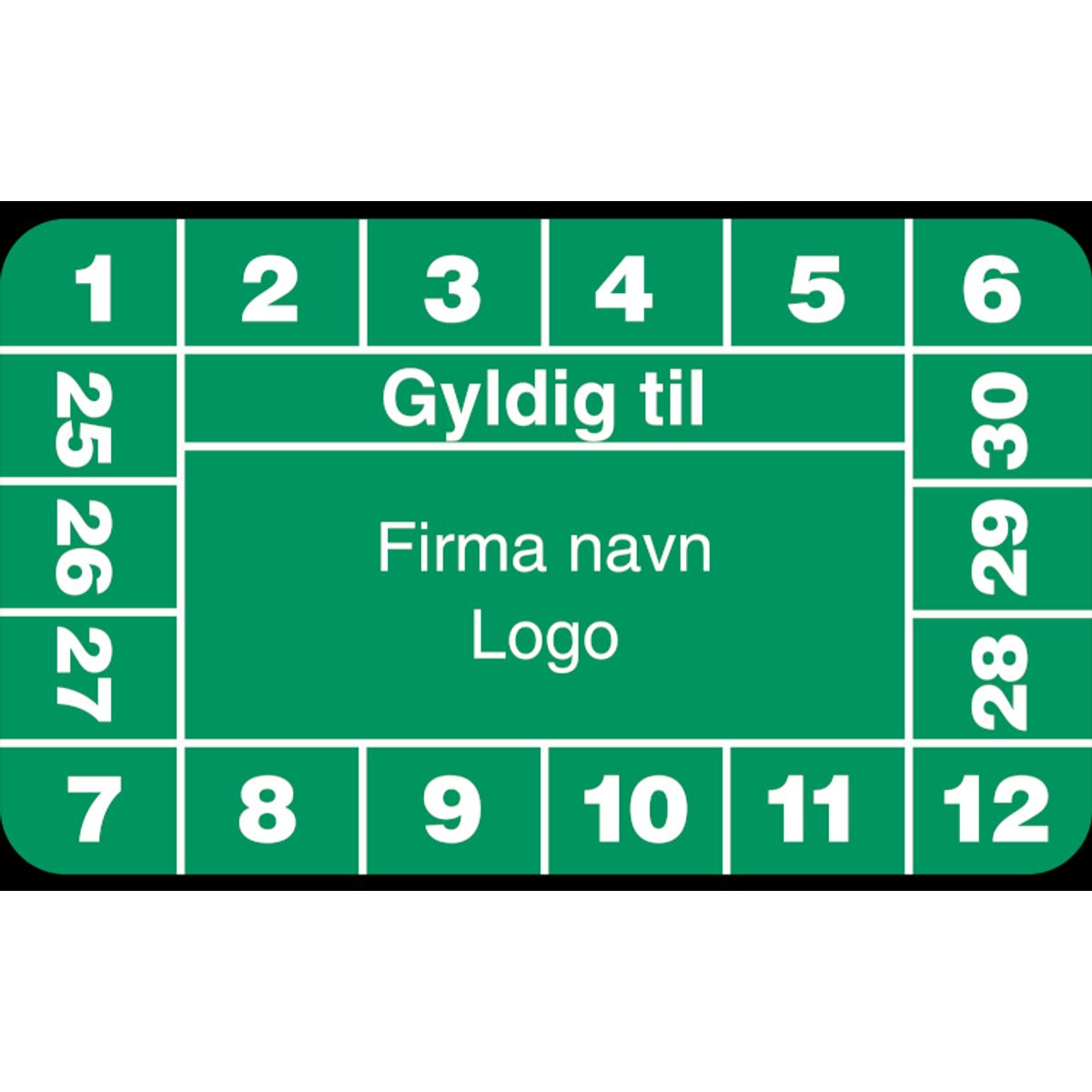 Gyldig til - Grøn - Selvklæbende ark à 10 stk. - 30 x 50 mm