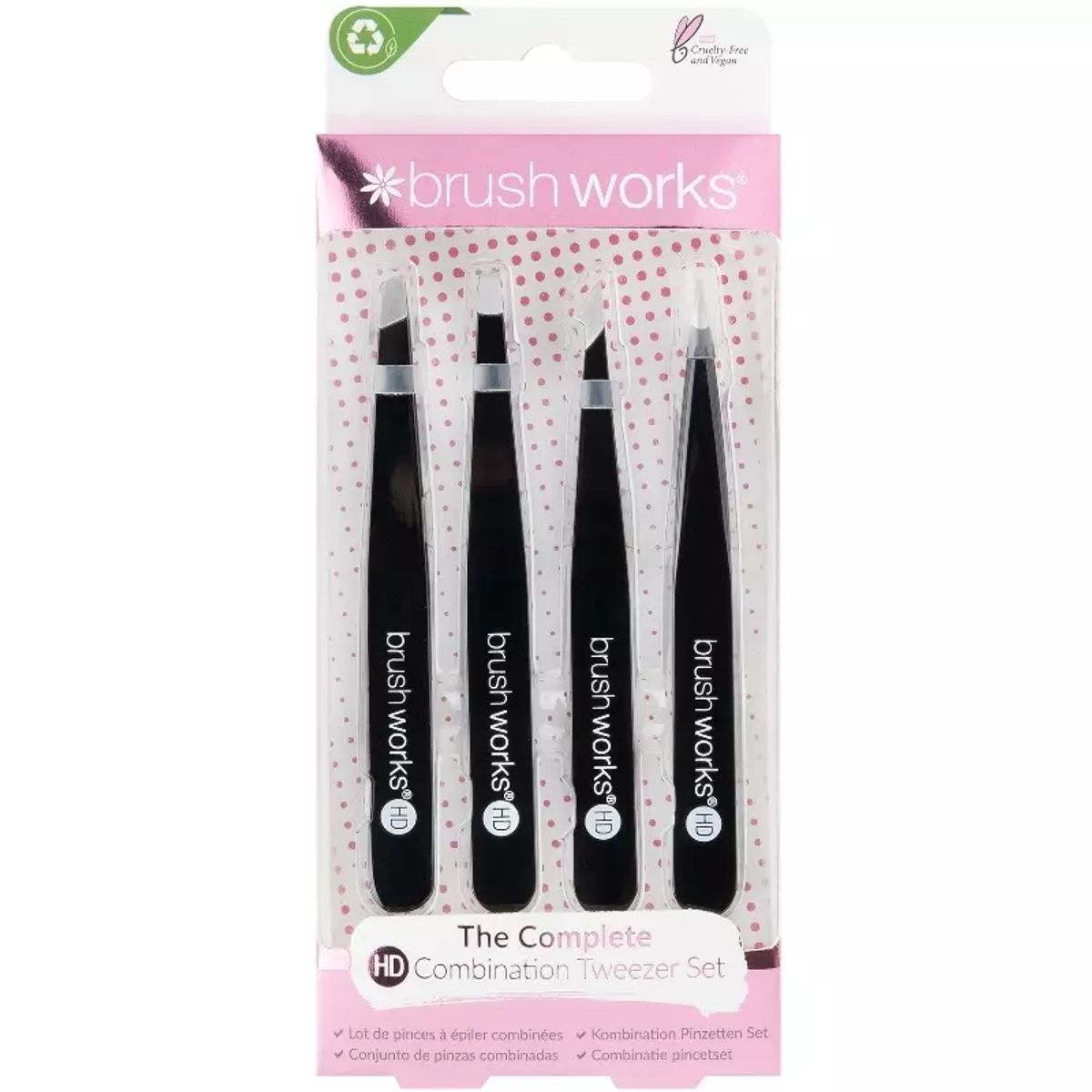 Brushworks HD 4 Piece Combination Tweezer Set - Black