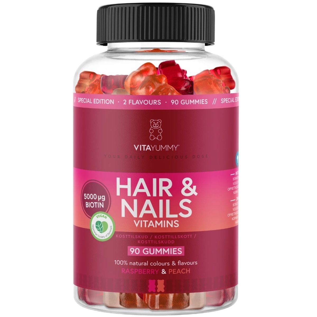 VitaYummy Hair & Nails Mixed Raspberry & Peach 90 Pieces (Bemærk dato)