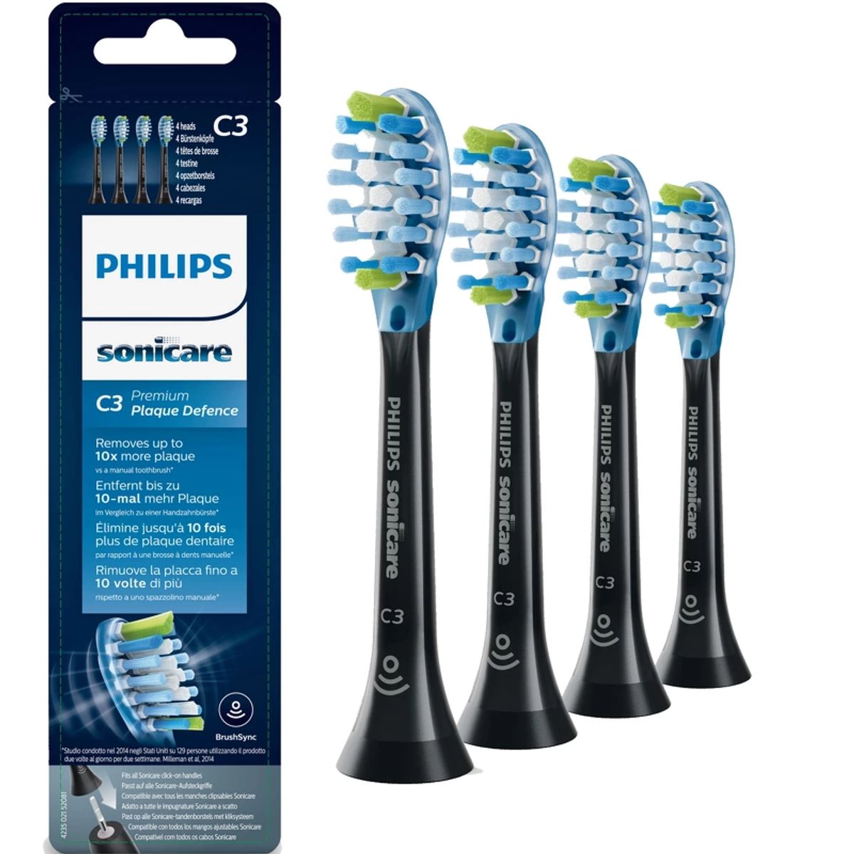 Philips Sonicare C3 Premium Plaque Defence Toothbrush Heads 4 Pieces - HX9044/33 Black