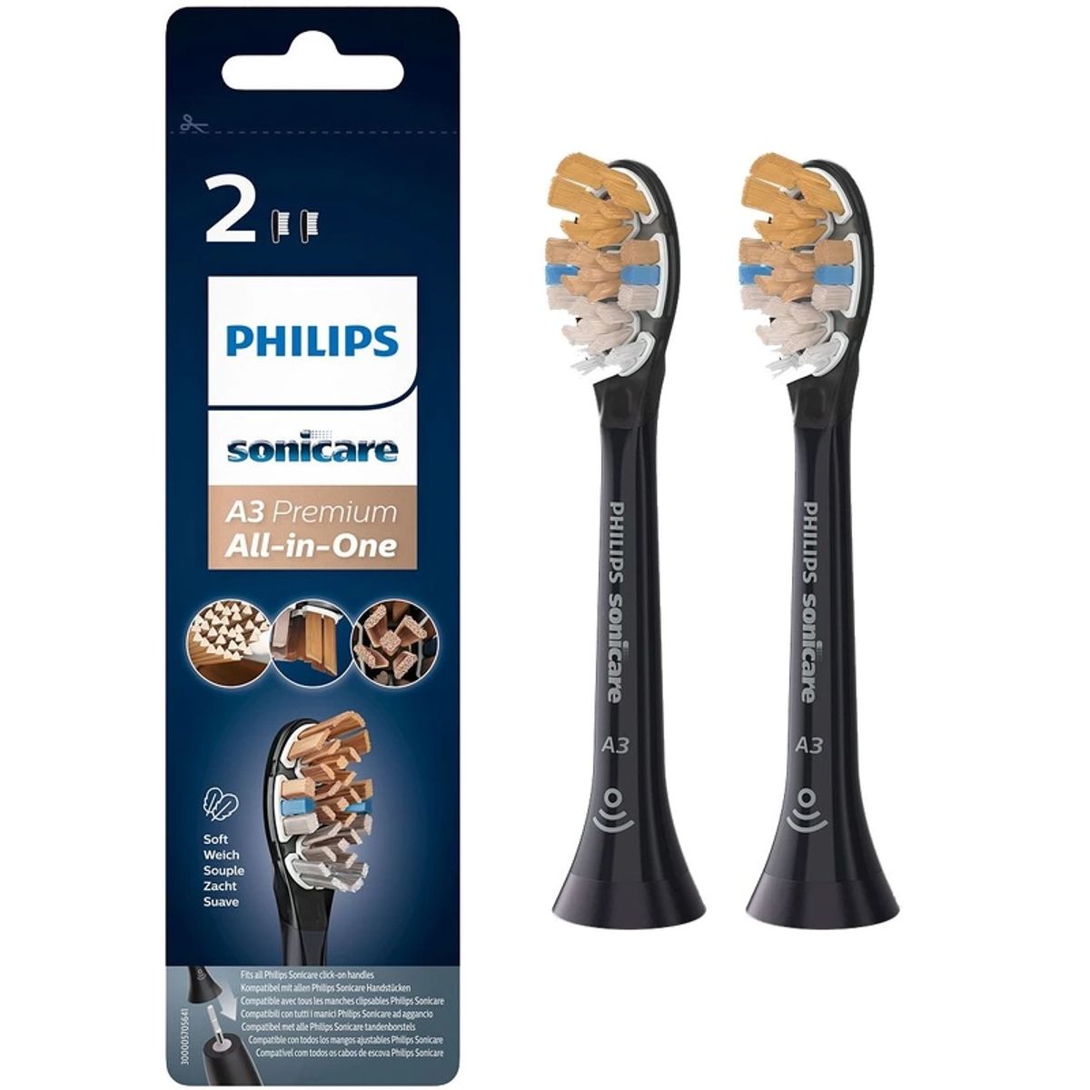 Philips Sonicare A3 Premium All-in-One Toothbrush Heads 2 Pieces - HX9092/11 Black