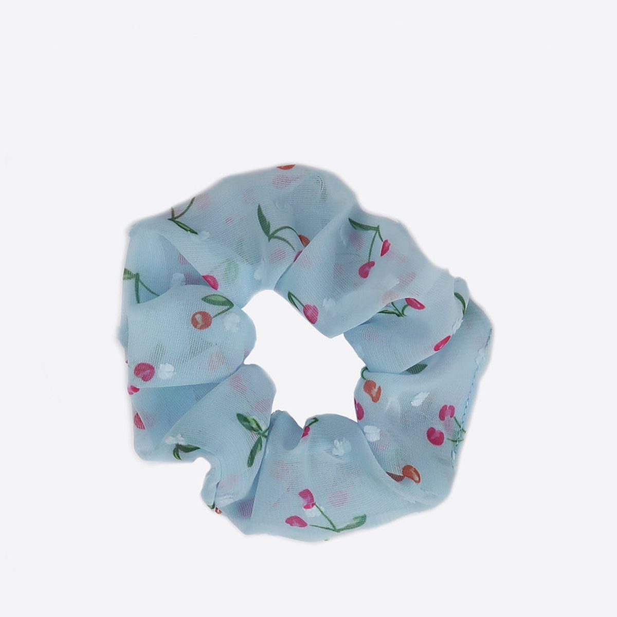 Sistie Scrunchie i blå med små søde kirsebær