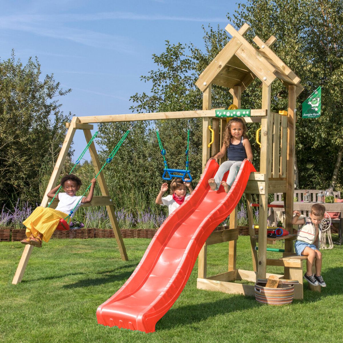 Jungle Gym - Legetårn Jungle Gym Totem m/2-gynge modul 200 og rød rutschebane