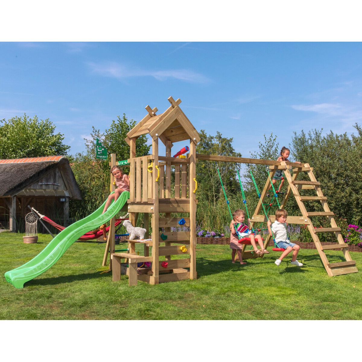 Jungle Gym - Legetårn Jungle Gym Teepee m/2-klatre modul 200 og grøn rutschebane