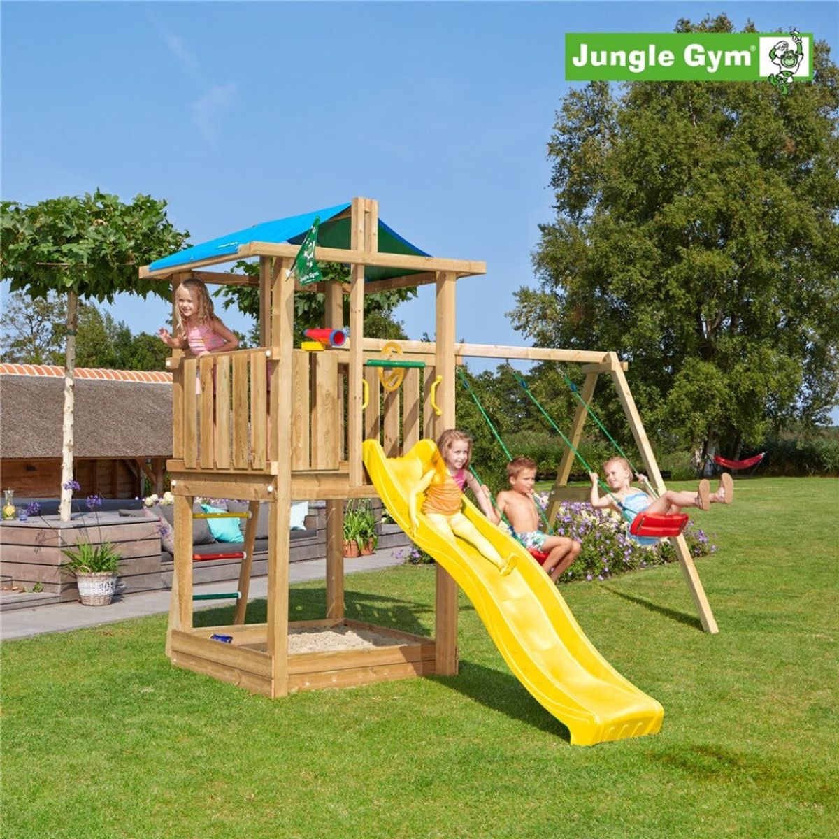 Jungle Gym - Legetårn Jungle Gym Hut 2.1 m/2-Swing Module 220 ekskl. rutschebane