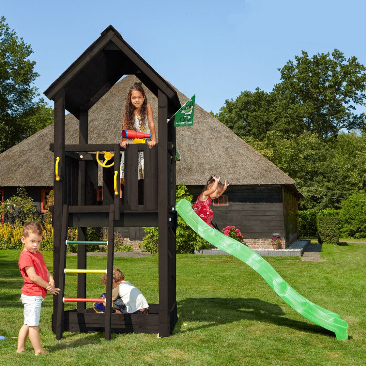 Jungle Gym - Legetårn Jungle Gym Club, grundmalet sort, ekskl. rutschebane