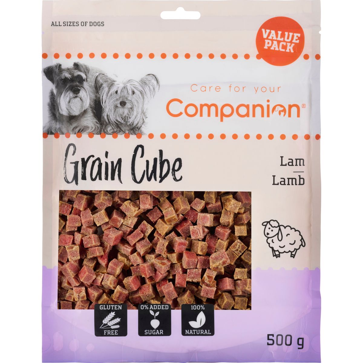 Companion - Lam kubeformet snack, 500g value pakke