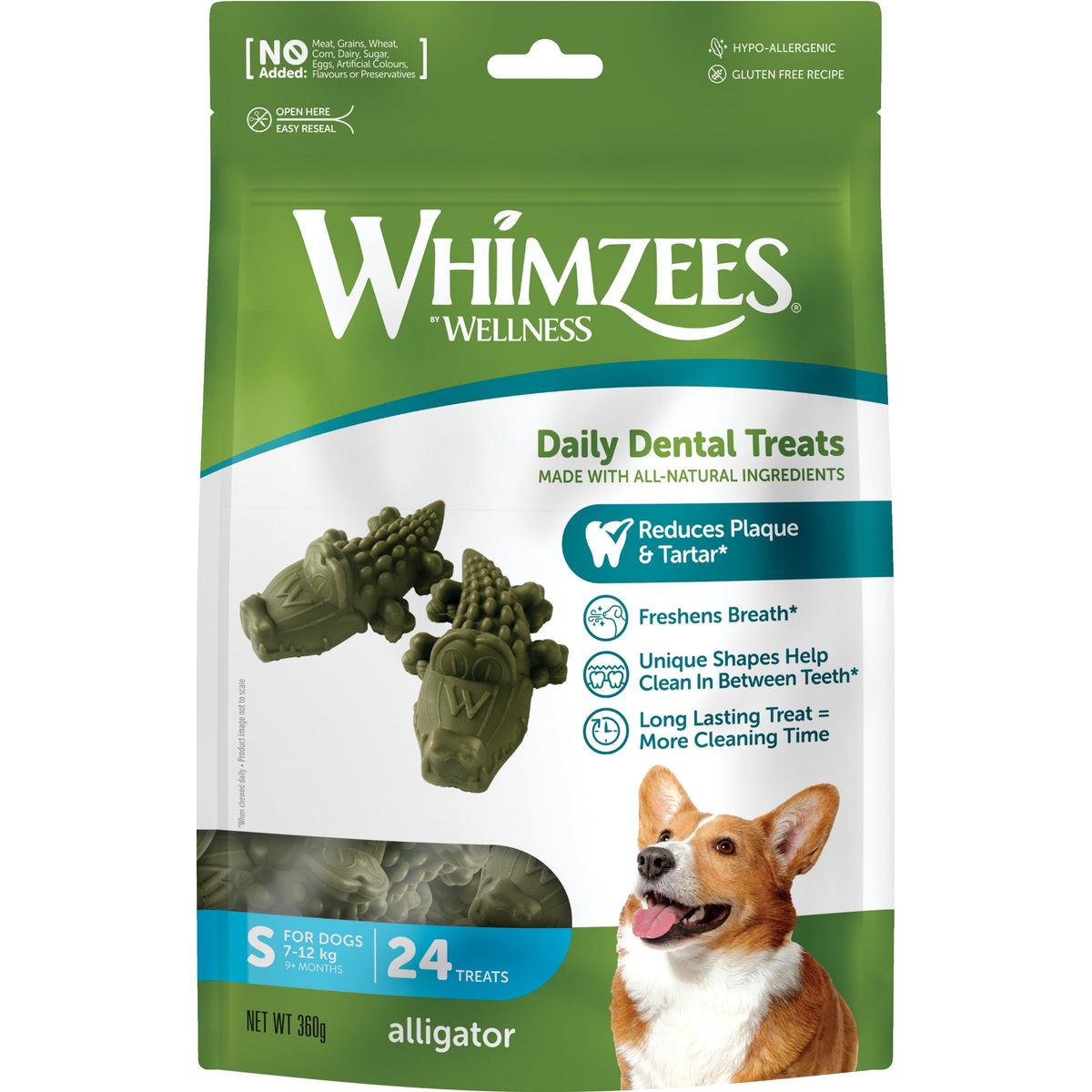 Whimzees - Alligator S, 24 stk, 360 g MP