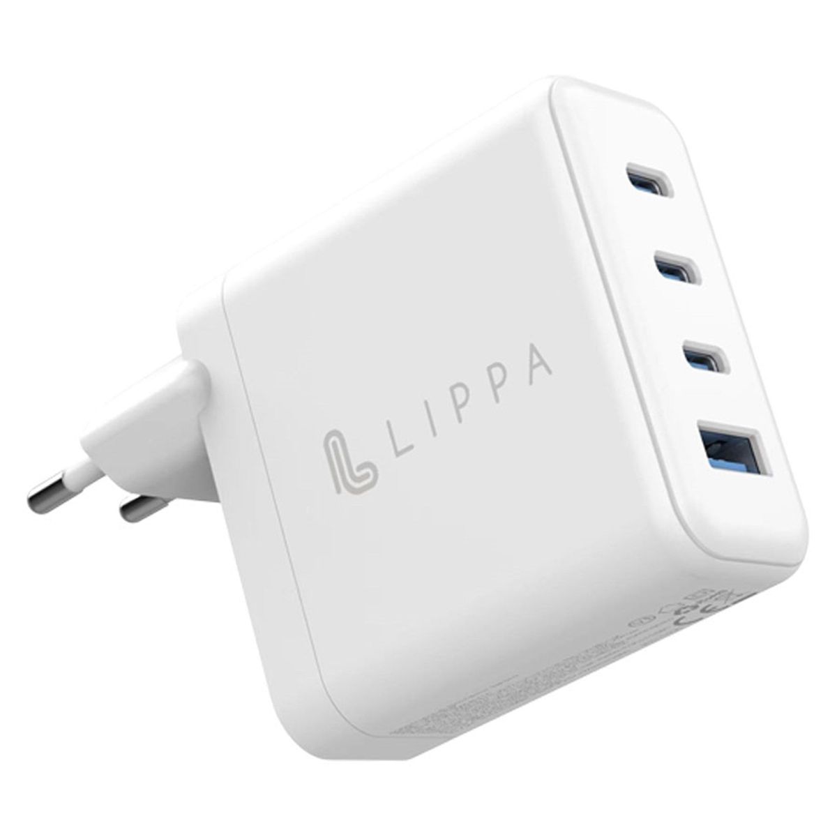 Lippa 100W 3 x USB-C PD & USB-A QC GaN oplader, Hvid