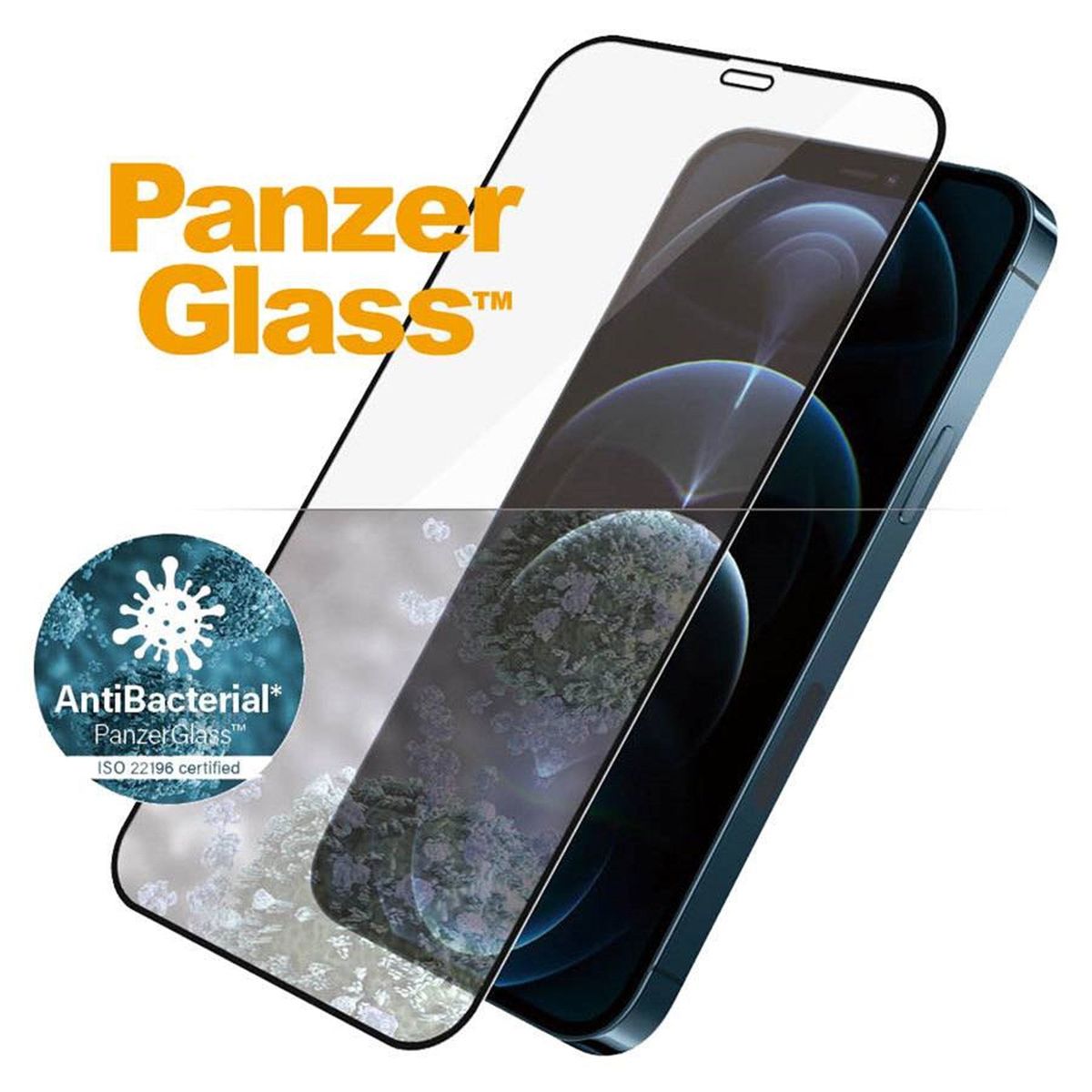 PanzerGlass iPhone 12 Pro Max AntiBacterial Privacy Skærmbeskyttelse, Sort Kant