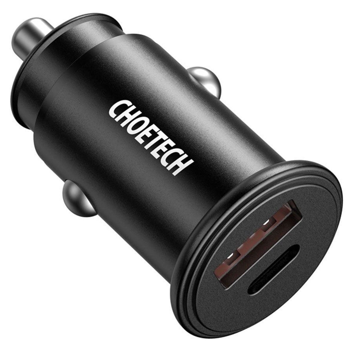 Choetech 30W USB-C PD+ USB-A QC Car Charger, Sort