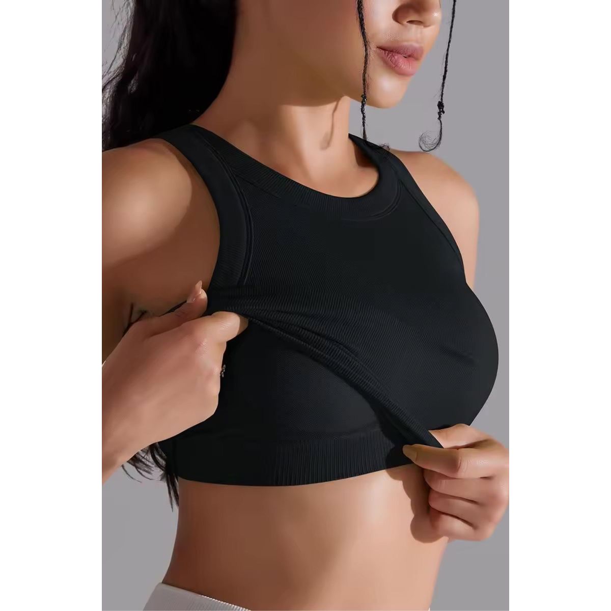 Crop top rund-hals / Indbyggede puder Black - X-small-Small / Black