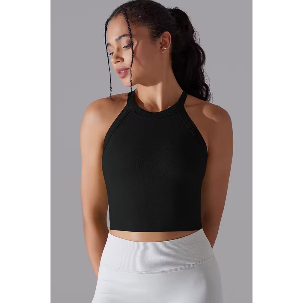 Crop top halterneck / Indbyggede Puder Black - X-small-Small / Black