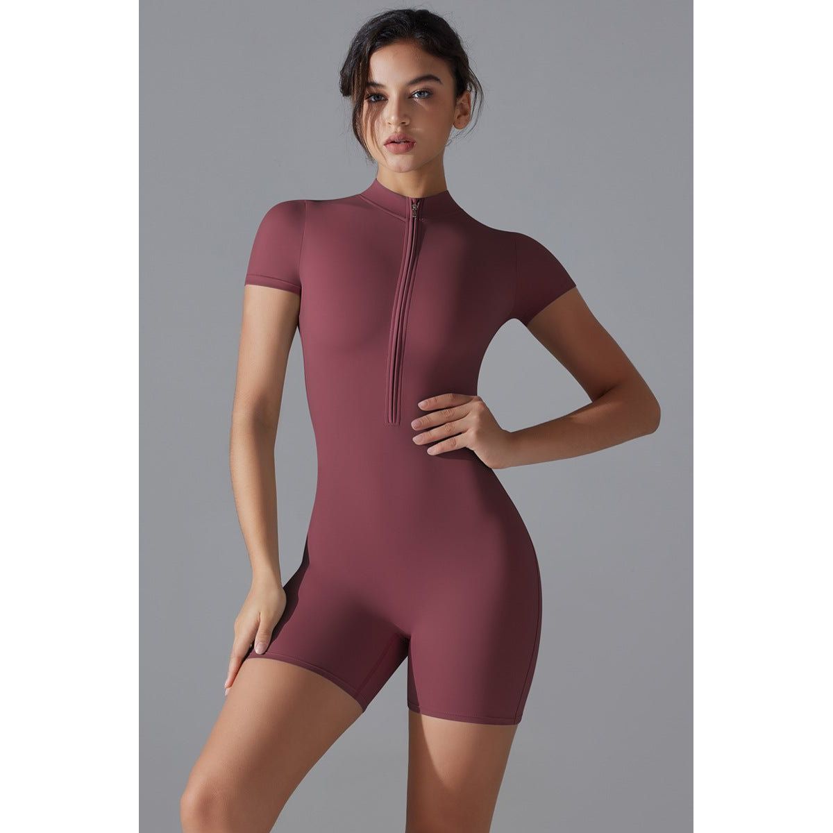 Jumpsuit kort ærme zip-up RedMerlot - Large / RedMerlot