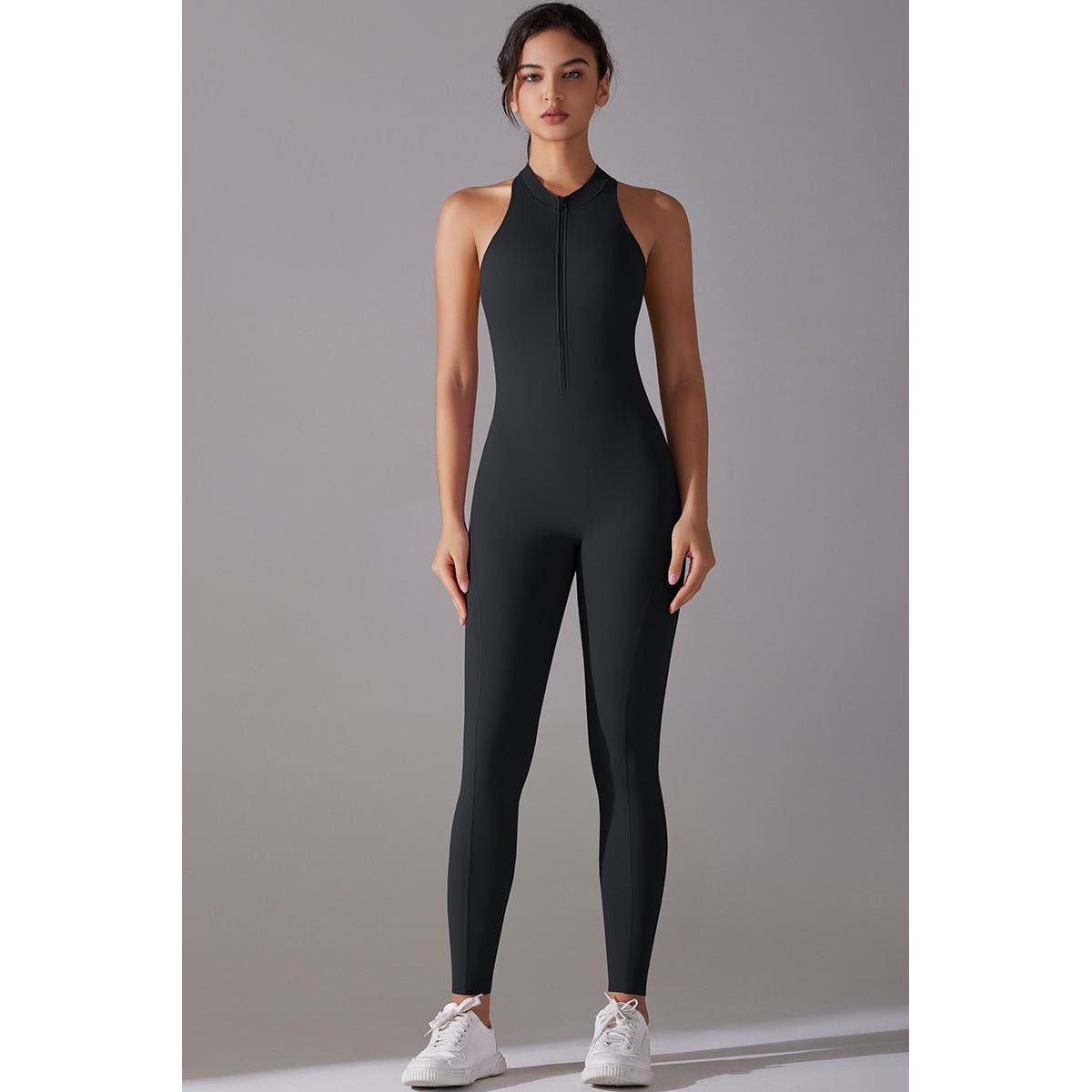 Jumpsuit halter neck lang zip-up Black - Medium / Black