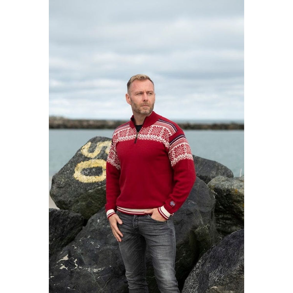 Charm - Norsk Sweater 100% Merinoulds Kamgarn - Rød