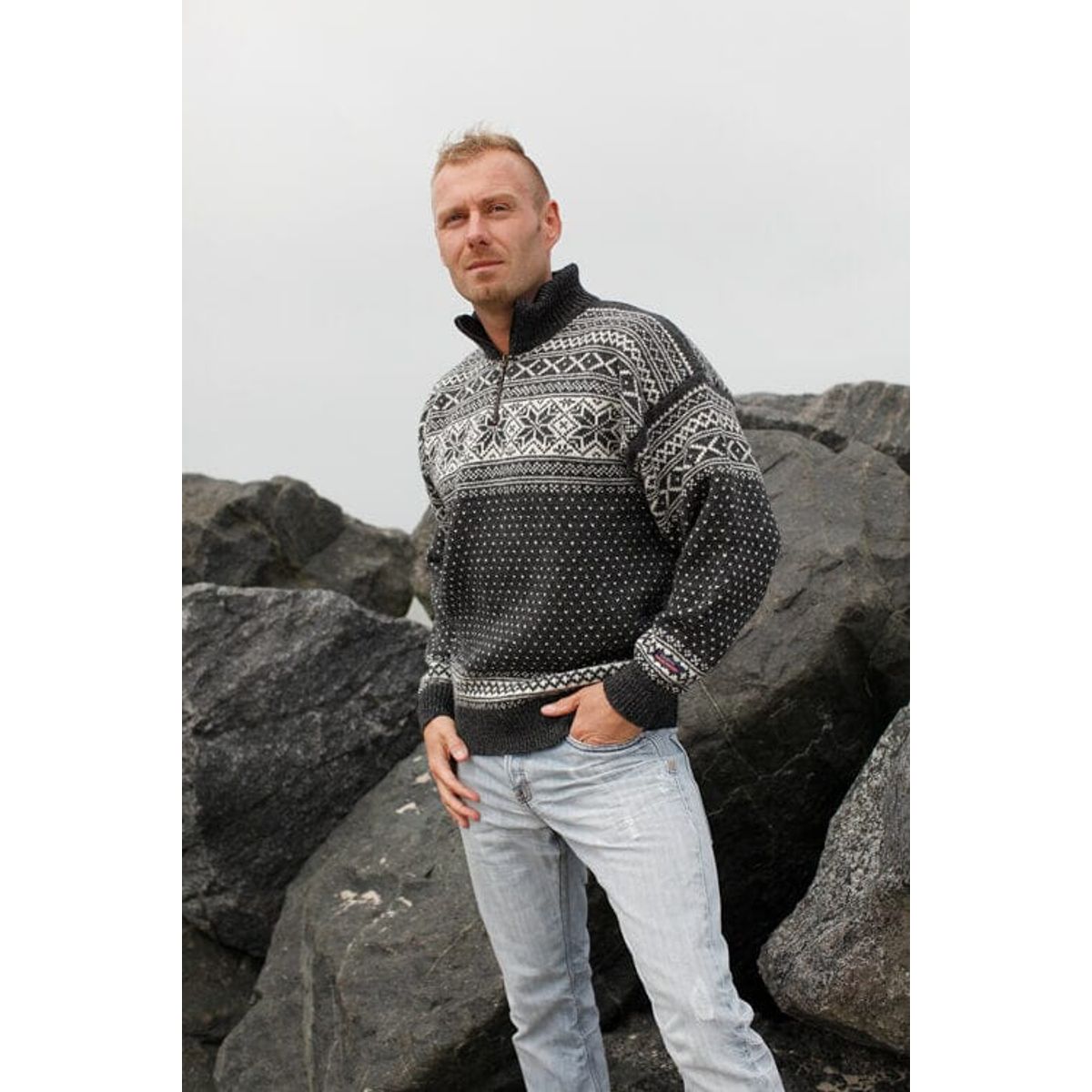 Charm - Norsk Sweater 100% Ren Ny Uld - Koks Grå