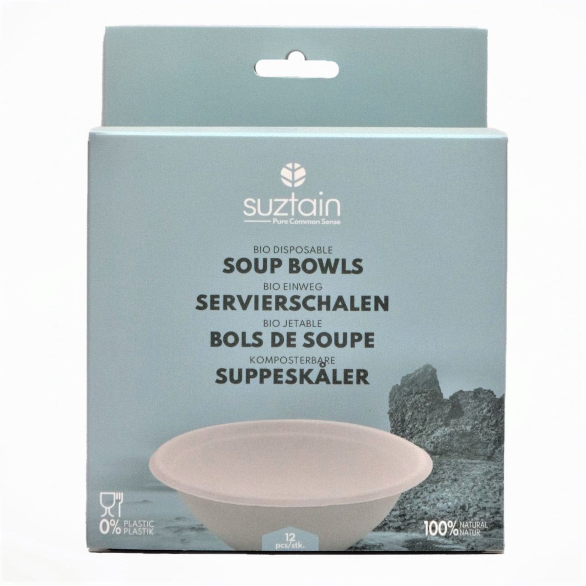 Suztain-Bagasse Engangs Dyb Tallerken 12 Stk Plastfri