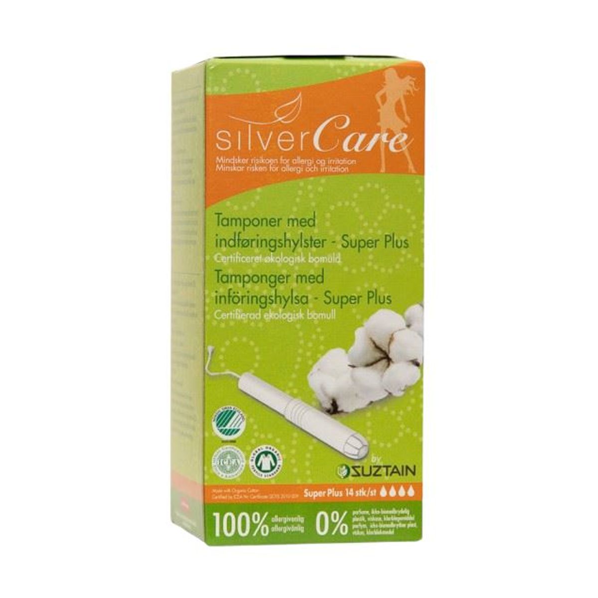 Suztain - Silvercare By - Tampon Med Hylster - 14 Stk - Super Plus