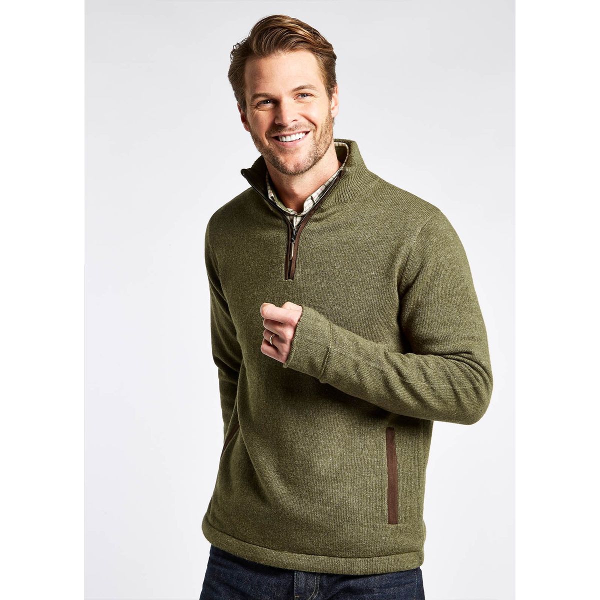 Feeney Zip Neck Sweater - Dusky Green - L