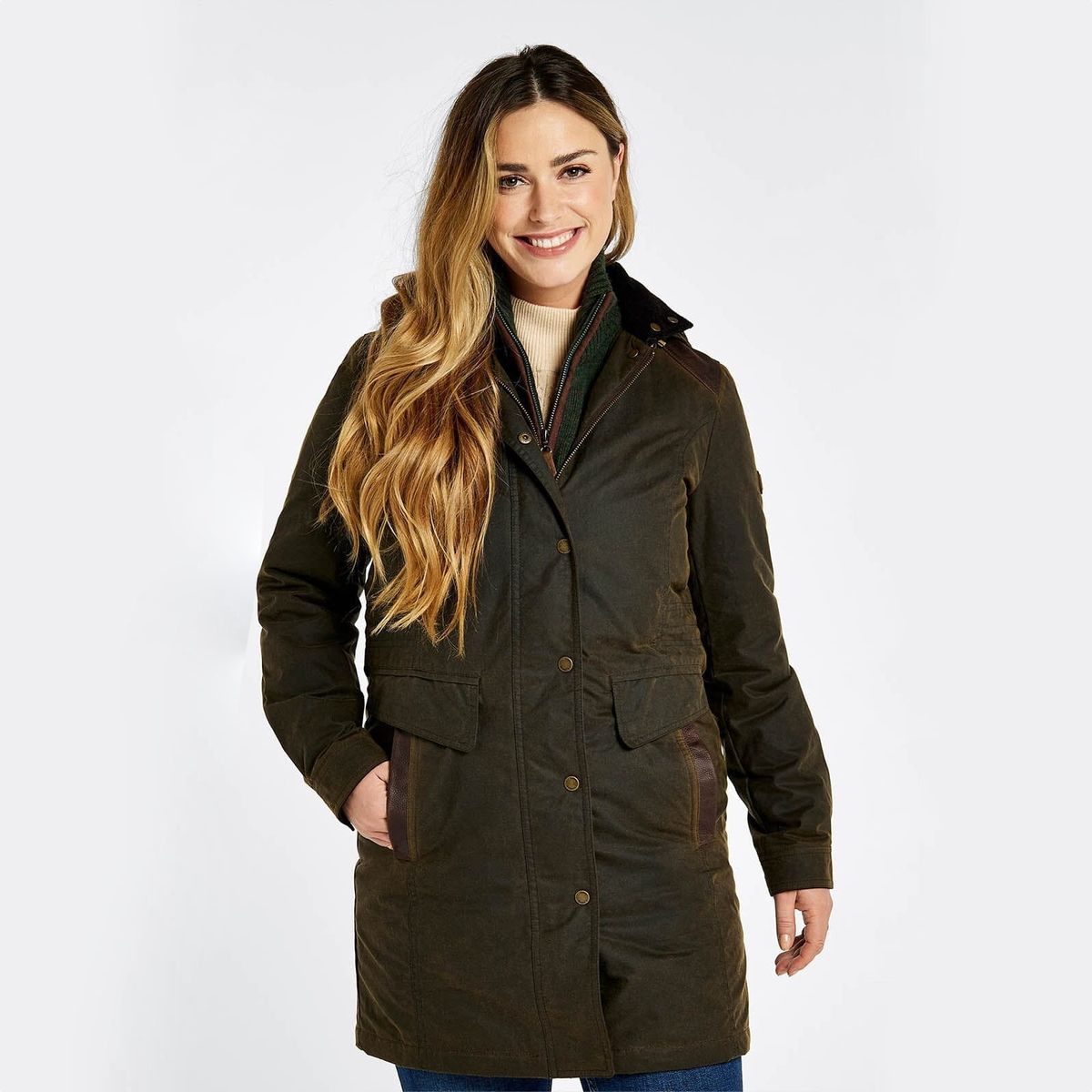 Blacklion Ladies LONG Waxed Jacket PRIMALOFT foret, Oliven - 42 (UK16)