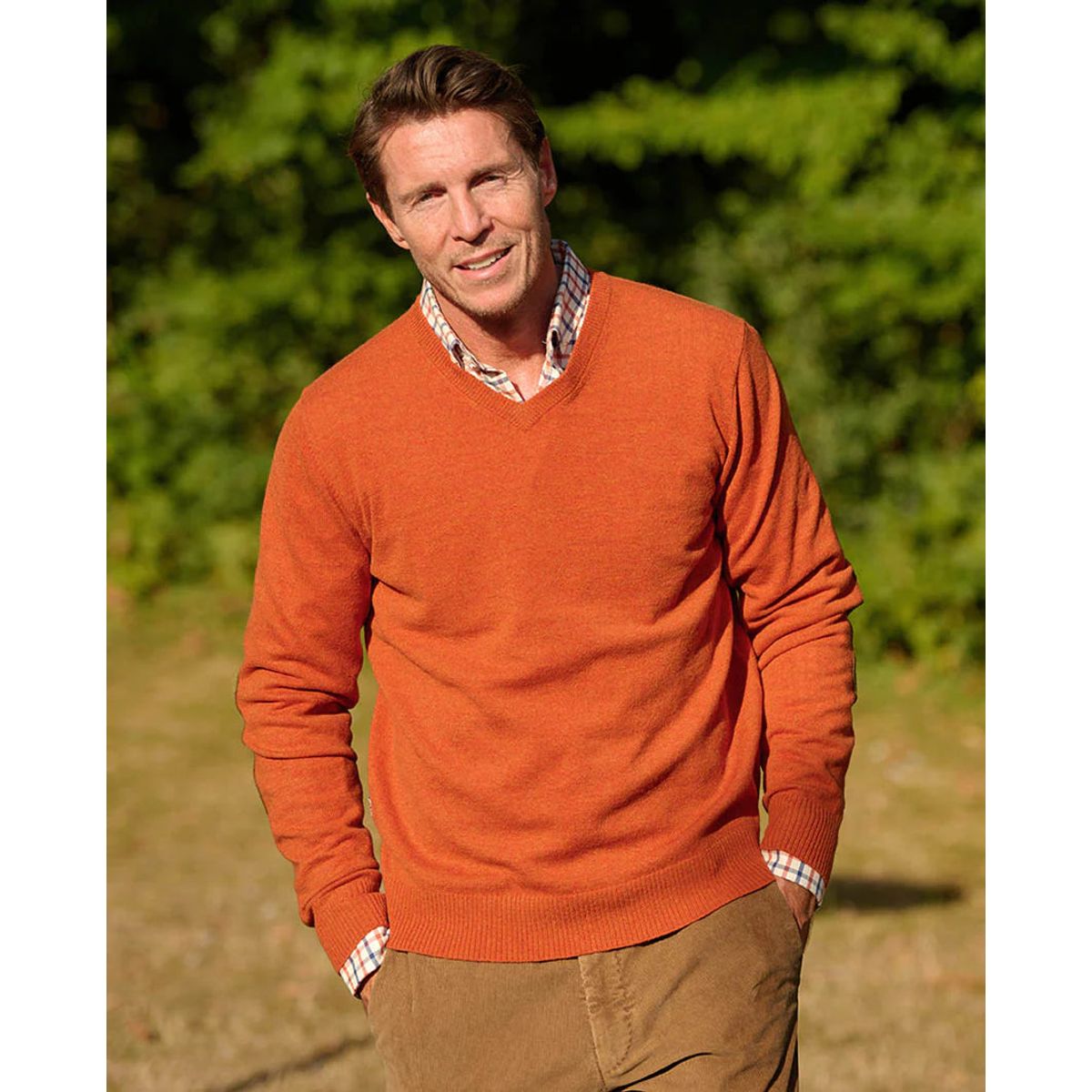 Jack pullover v-hals normal fit, herre, merinould, burnt orange - XXXL