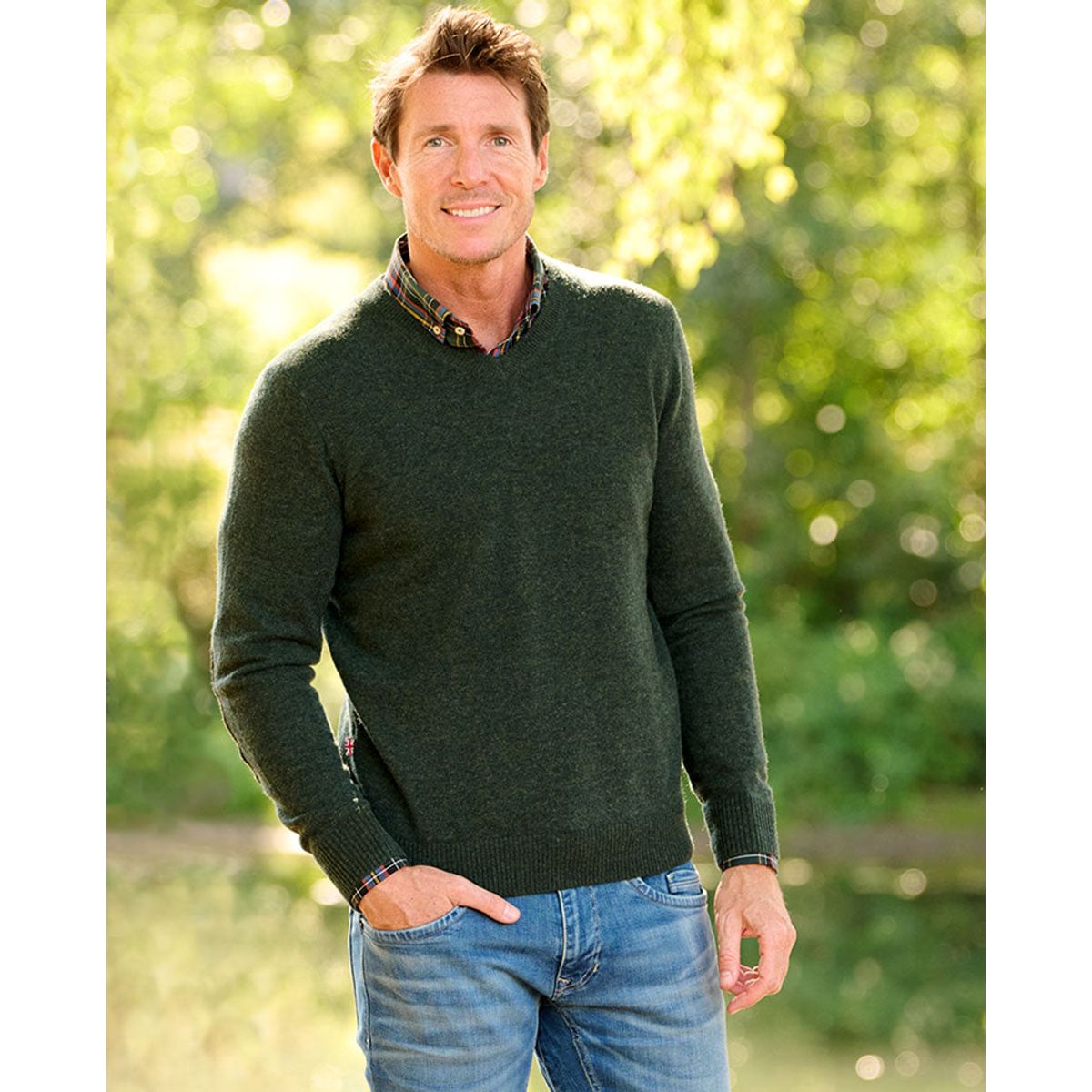 Jack pullover v-hals normal fit, herre, merinould, forest green - 4XL