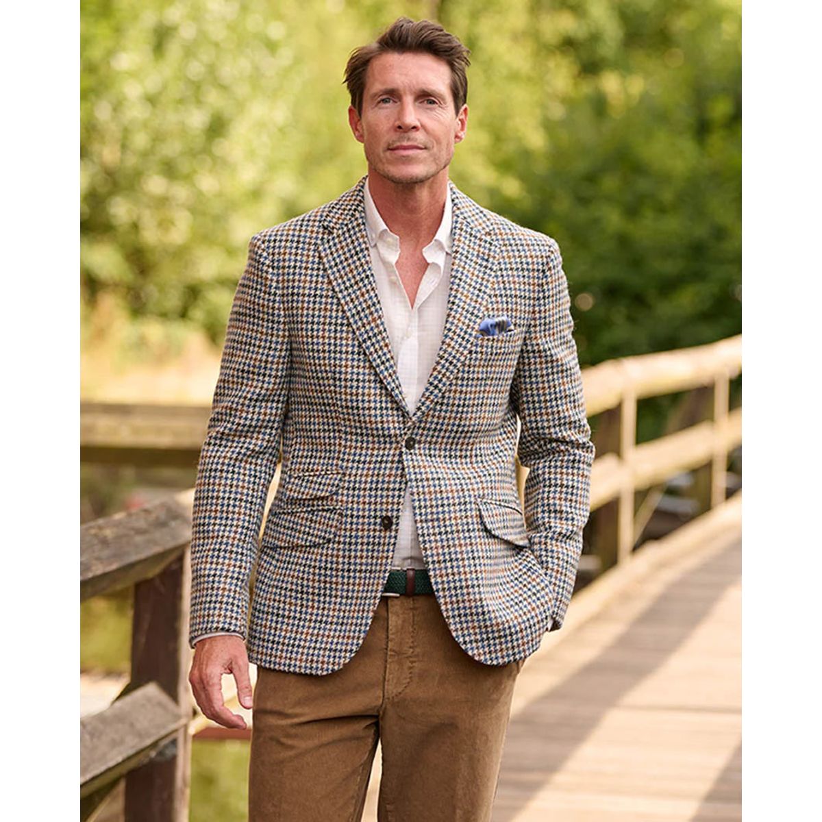 London tweed blazer, Harris Tweed, creme houndstooth mønster - 52 EU / L