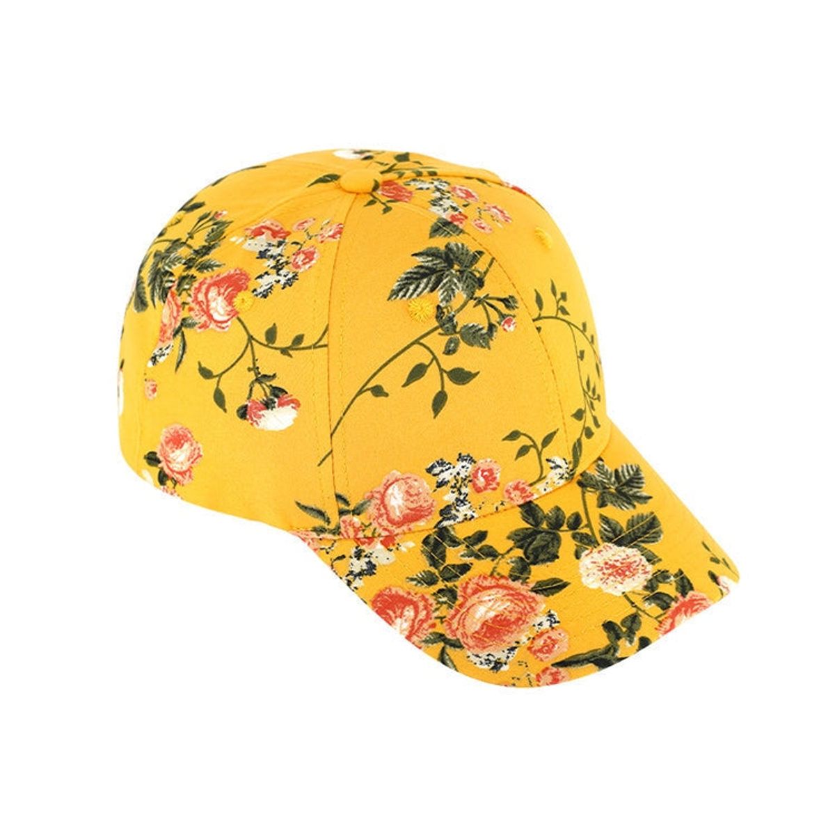 Baseball Cap, blomstermønster, karrygul - One Size