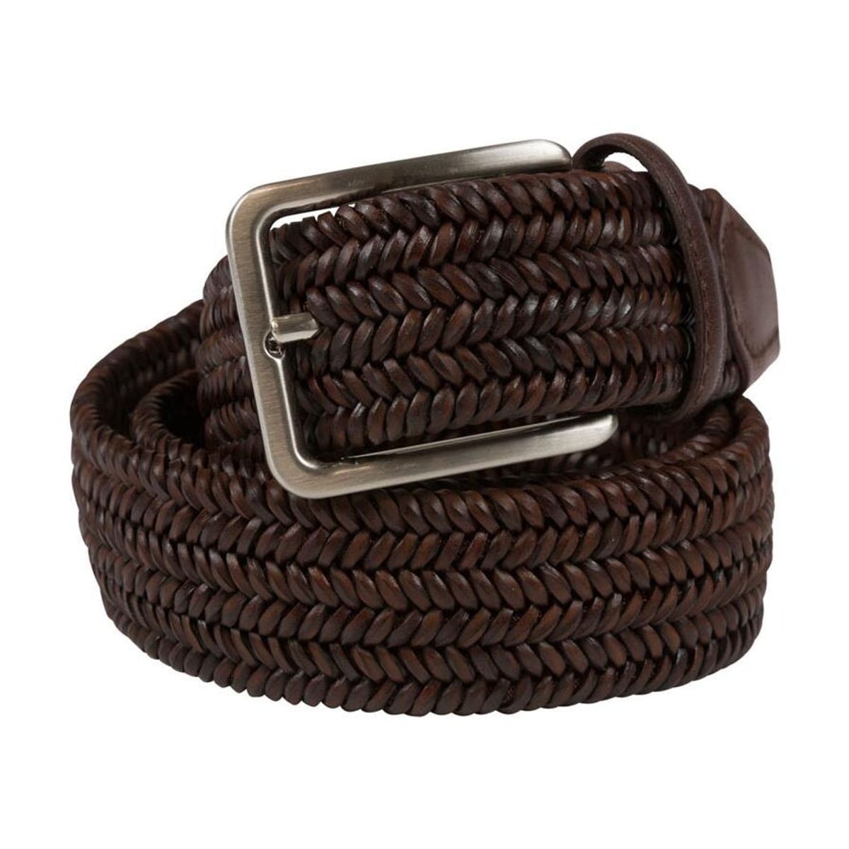 Læderbælte Braided Leather, flettet, elastisk, cognac brun - 80 cm