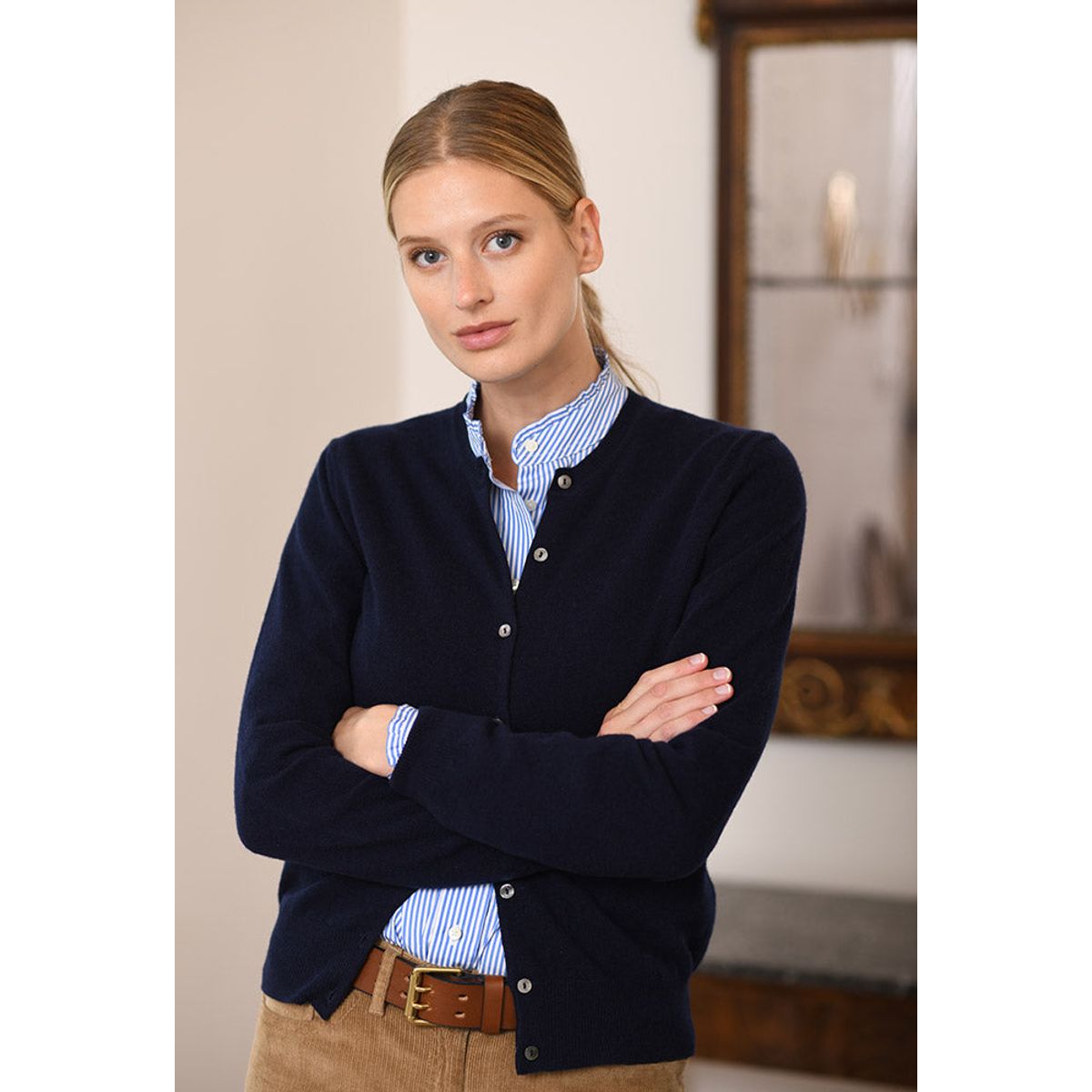 Franken & Cie Ladies Cardigan, marineblå merinould - 36 (S)