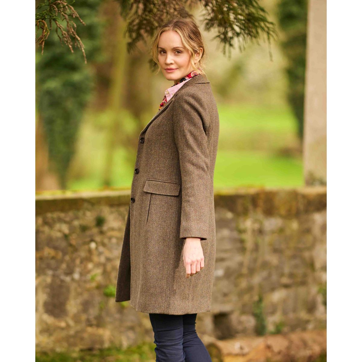 Emilia Tweed Coat dame, Cashmere and Wool Tweed, brun sildeben - 46