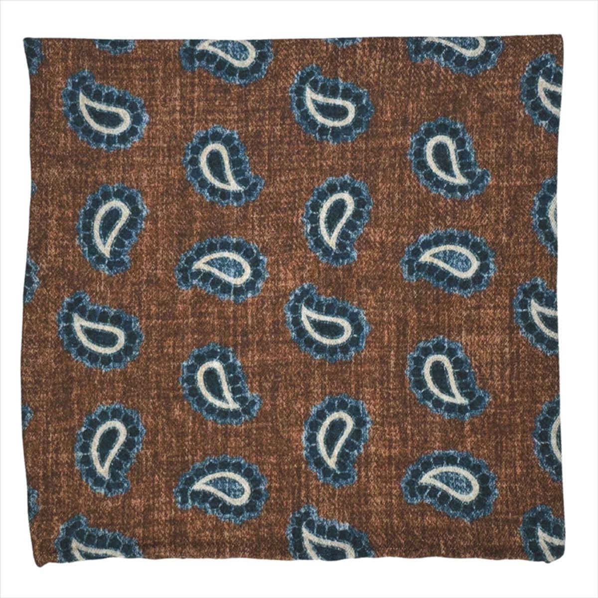 Pocket square charmeklud, mørk beige paisley mønster, bomuld