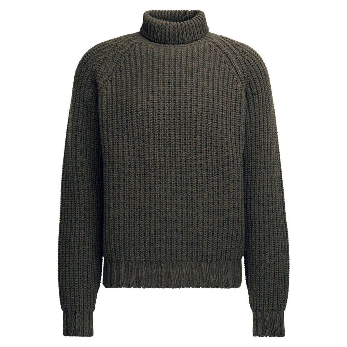 Franken & Cie Mens Rib Pattern Roll Neck Sweater, brungrøn lammeuld - 52 (L)