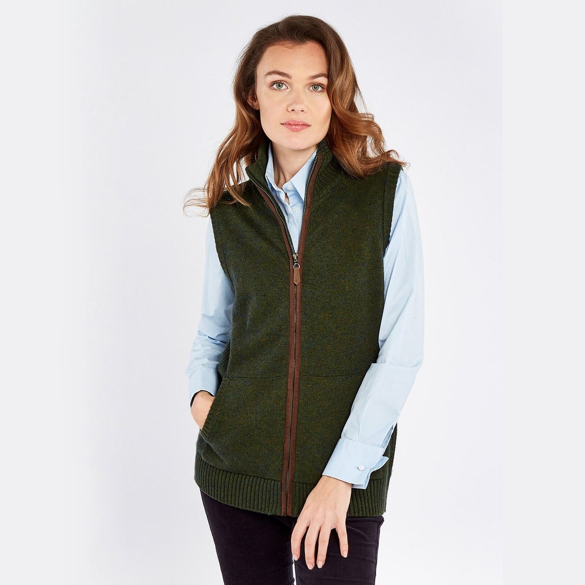 Sheedy Ladies Knitted Bodywarmer, olive - 36 (UK10)