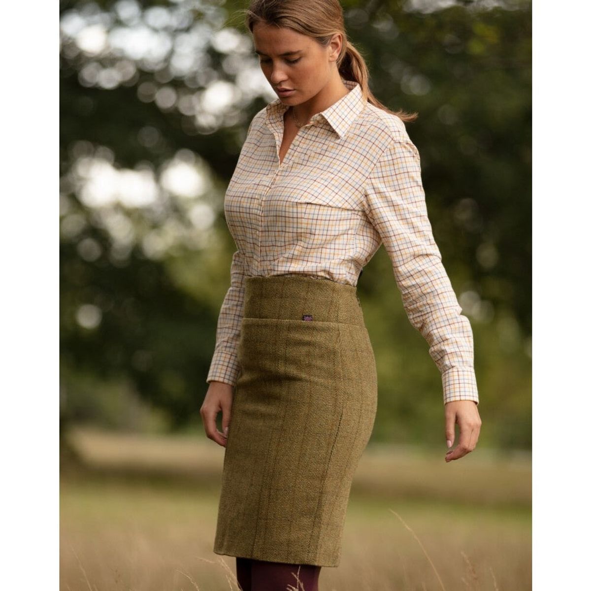 Winslow Ladies Derby Tweed Skirt, lys salvie - 14/L