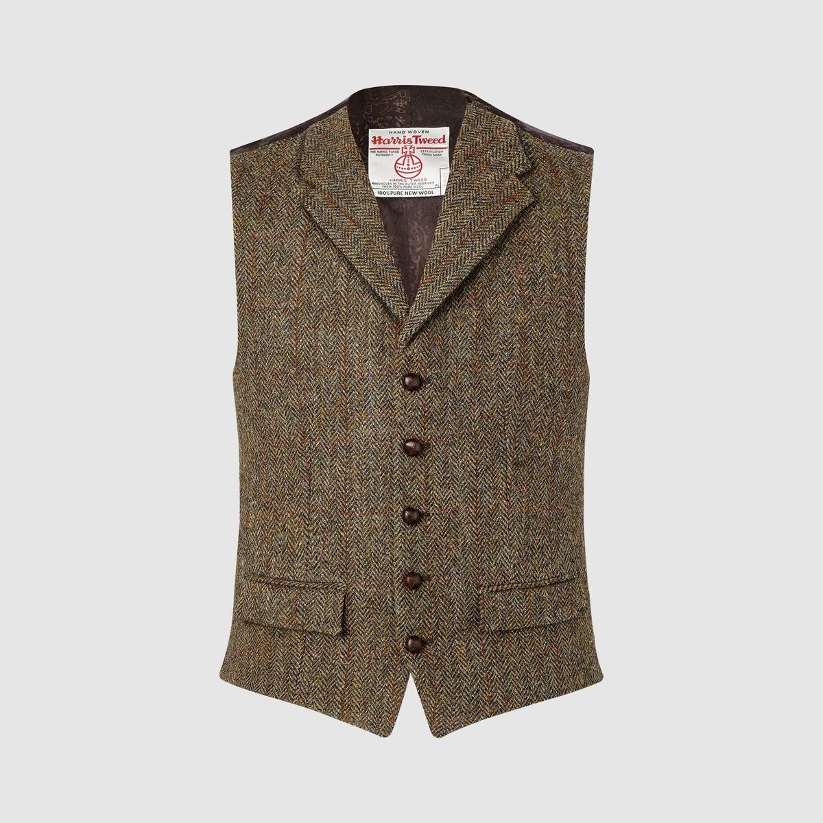 Angus vest med revers, brun, Harris Tweed - 50 UK