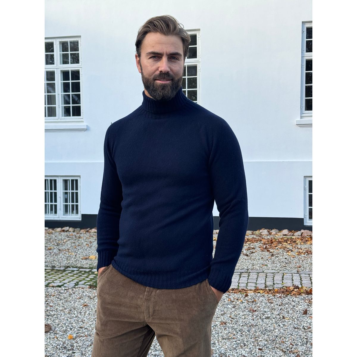 Ballater Roll Neck rullekravesweater, Nero Navy, Geelong lammeuld - XL