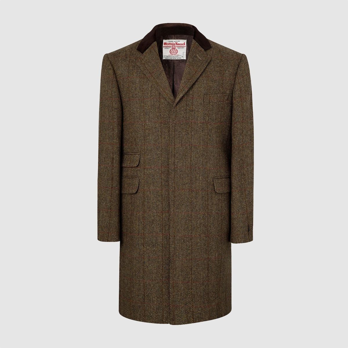 Chelsea Mens Overcoat frakke, brun herringbone, Harris Tweed - 48 UK (58 EU)