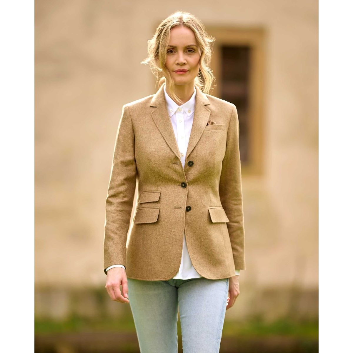 Carola blazer dame, ren silke, sand melange - 36