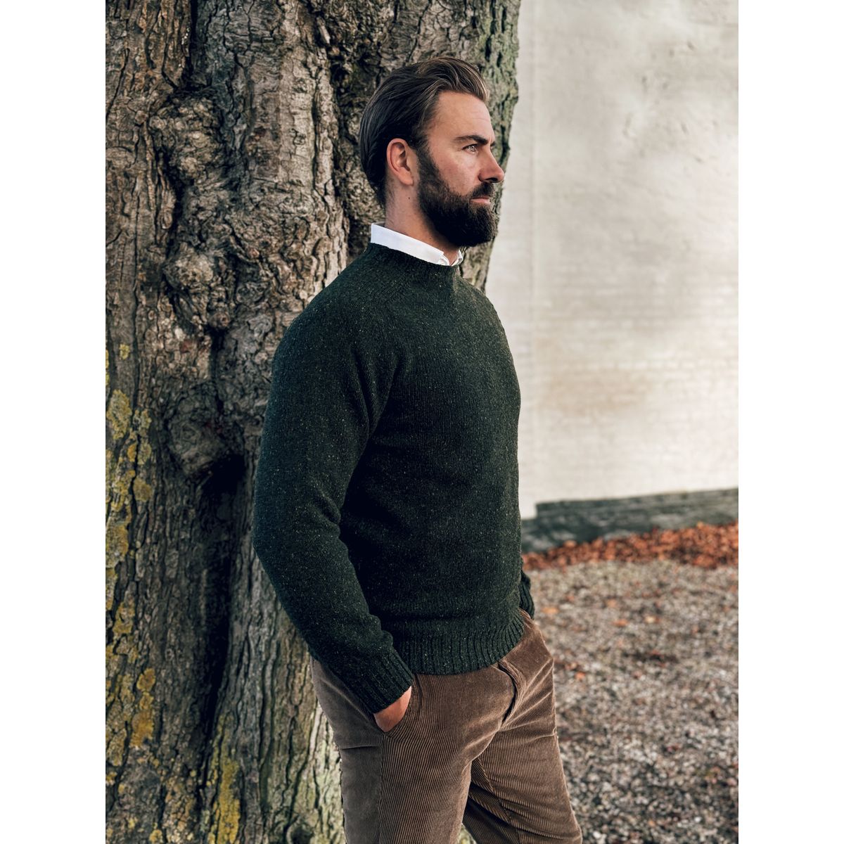 Donegal Jumper rundhalset sweater, Harris Green, Glenugie Nep lammeuld - S