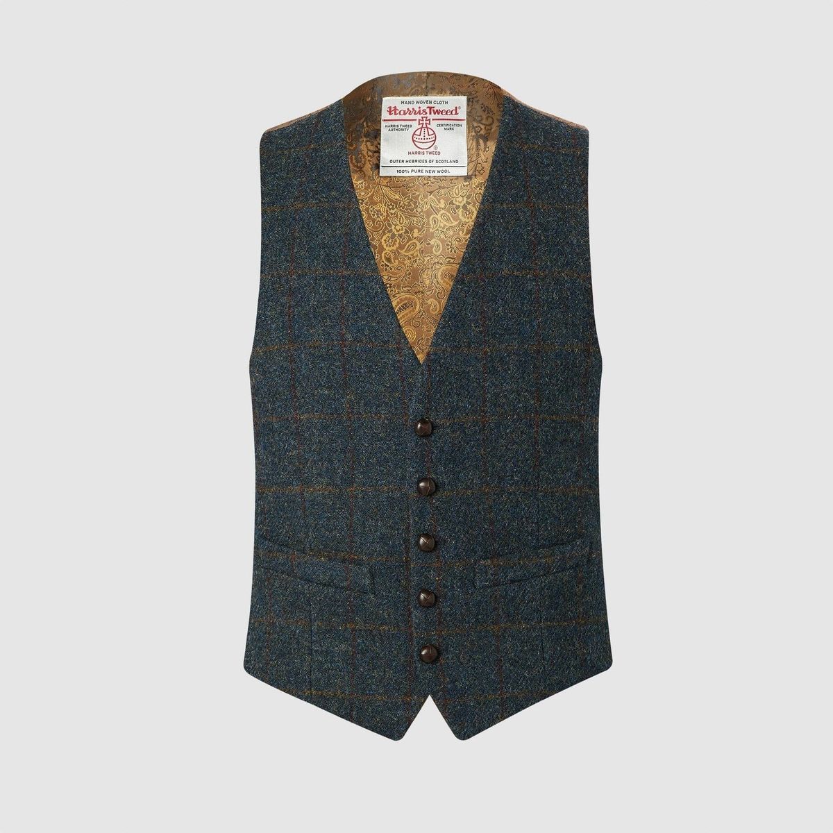 Iain vest, blue multi, Harris Tweed - 42 UK