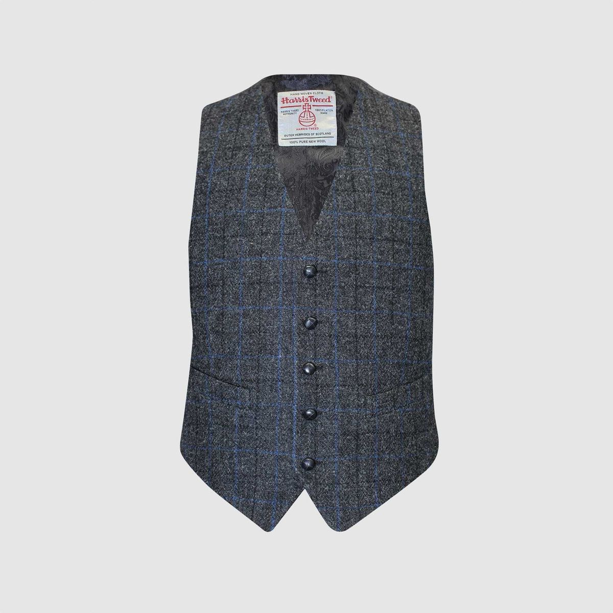 Iain vest, grey/blue check, Harris Tweed - 50 UK